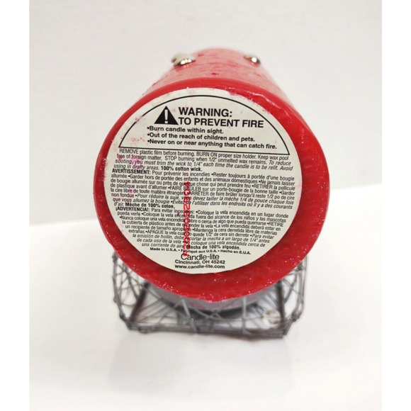 Handmade Christmas Candy Cane Pillar Candle 6oz w Wire Basket Red Holiday - Picture 7 of 12